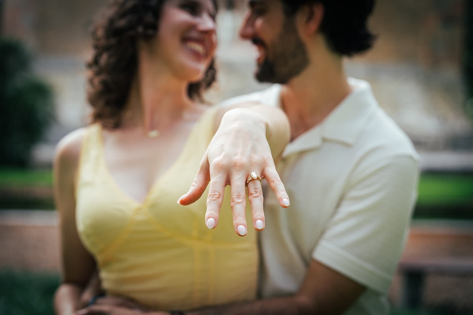Bride-to-be showing engagement ring