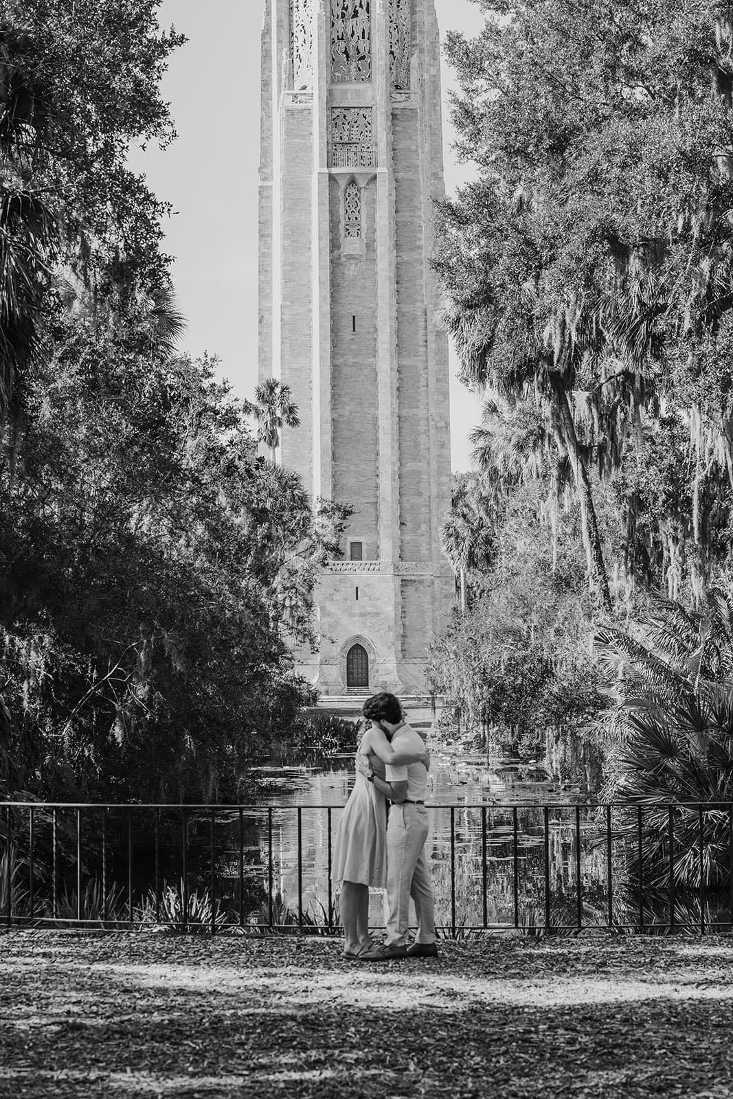 Black and white portrait at Bok Tower