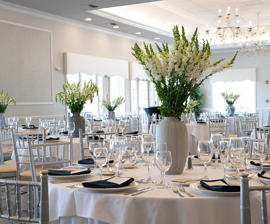 A ballroom set for a wedding reception at The Club at Grandezza in Estero