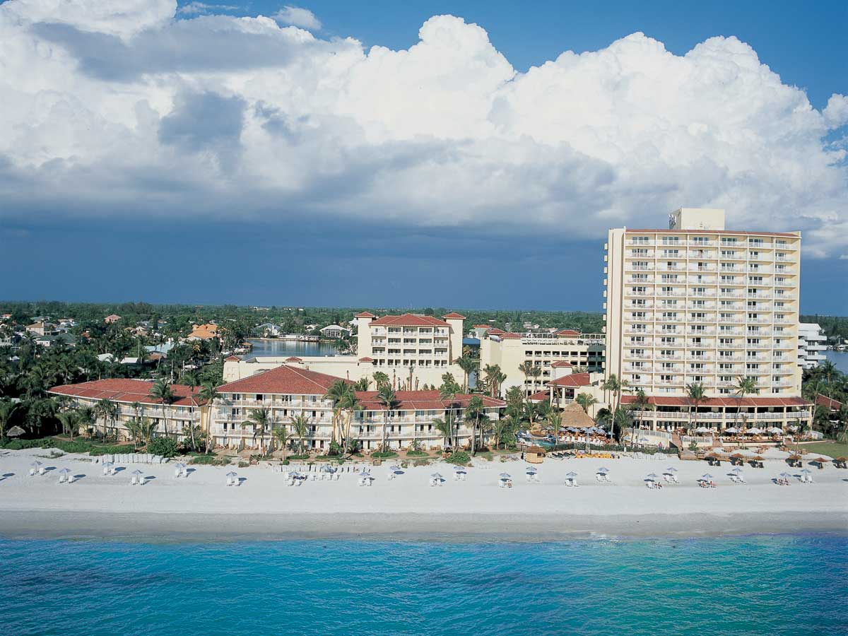 Aerial view of the LaPlaya Beach & Golf Resort on the Gulf in Naples